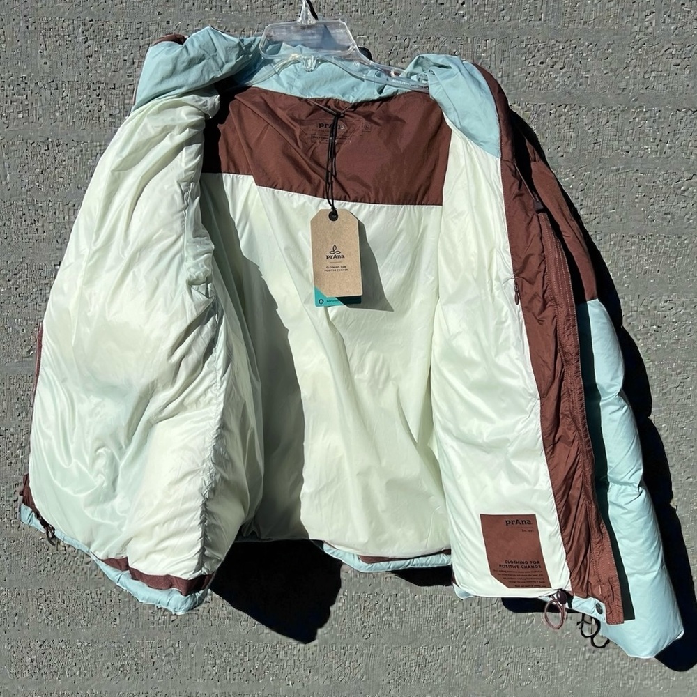 ❄️NEW w/tag prAna Brown & Blue 650-Fill Down PFC-Free Hellebore Jacket Womens XL - Picture 7 of 13